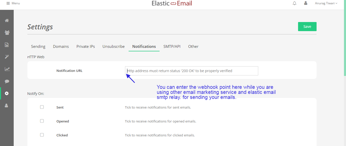 elastic email end point