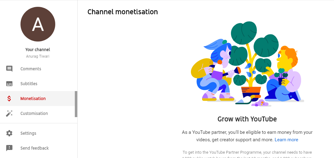 youtube dashboard for monetization