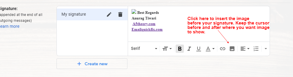 Gmail signature with image