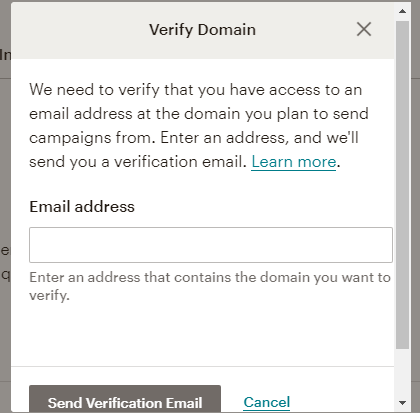 enter email for domain verification in mailchimp