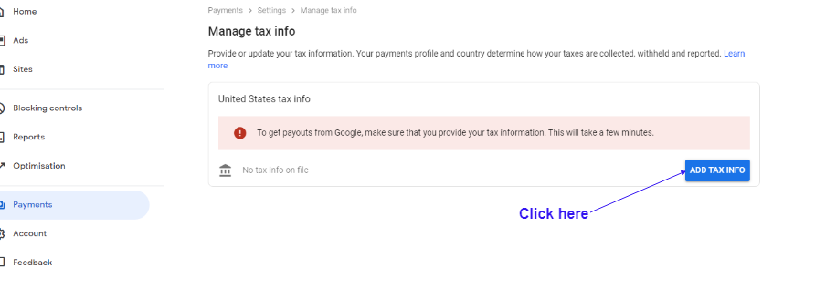 Submit Tax Information Form in Google Adsense for YouTube and Blog 5