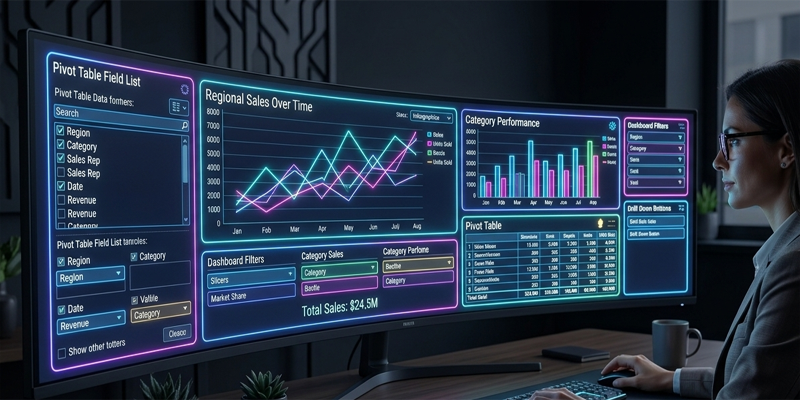 Excel Charts, PivotTables, and Dashboards content img